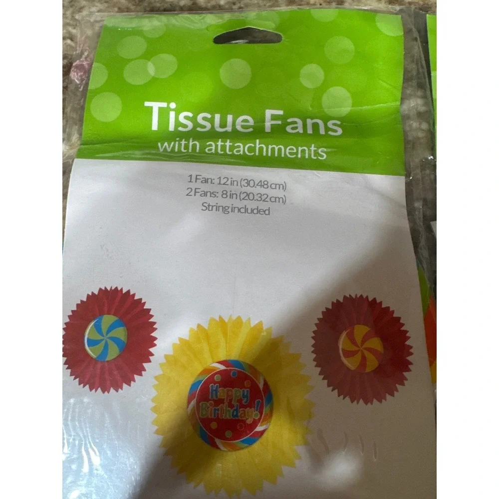 Creative Converting Happy Birthday Tissue Fans Hanging‎ Decorations 9ct ttal